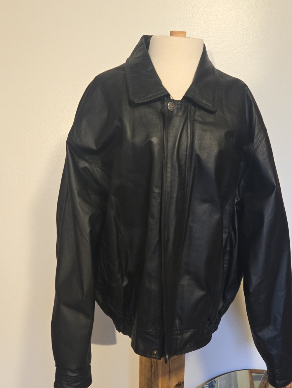 Black Leather Bomber Jacket - Men's Classic Zip Front